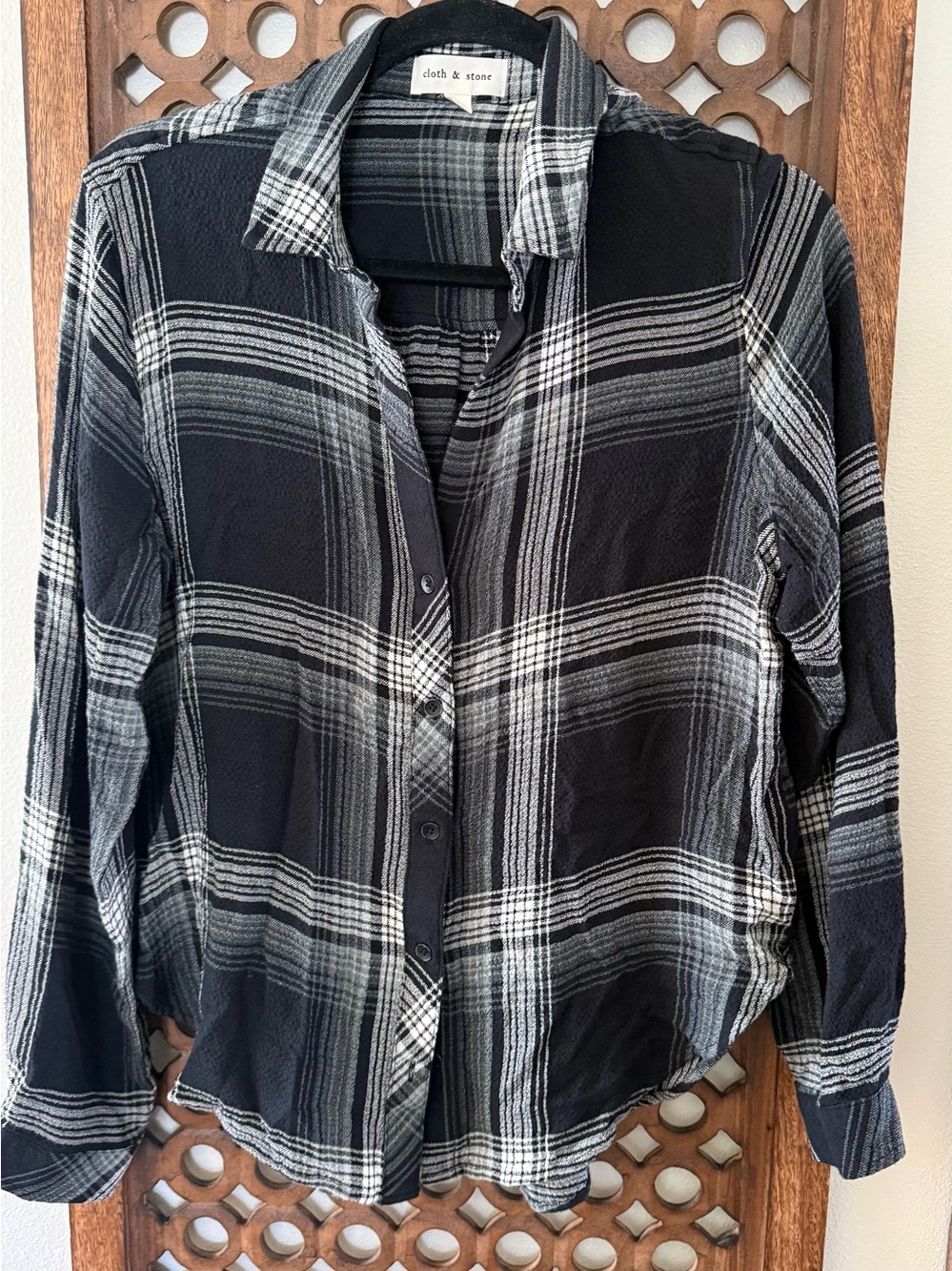 cloth & stone Black White Plaid Shirt - M